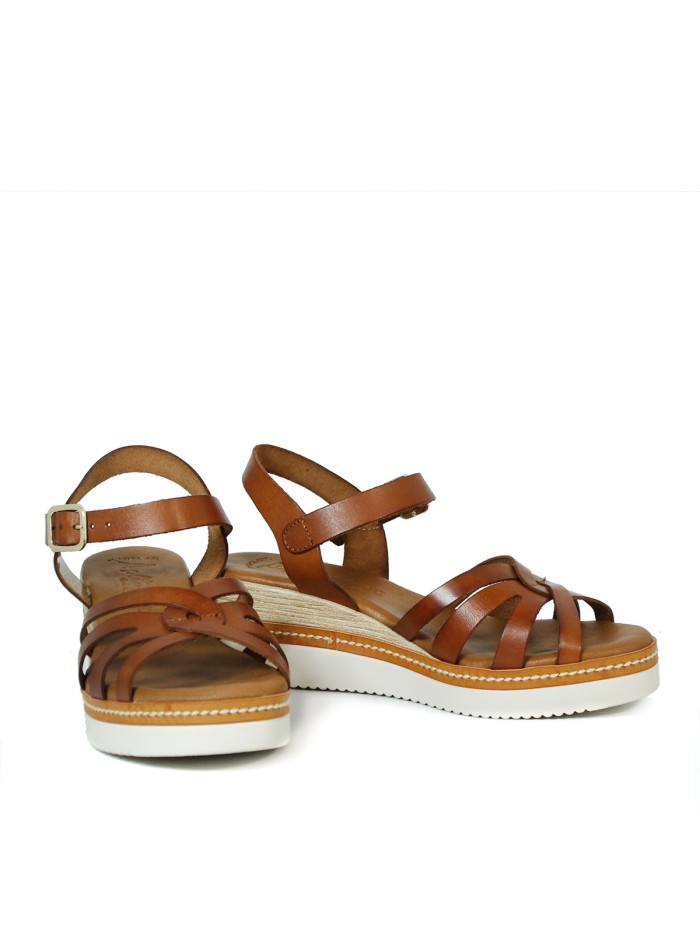 SANDALIAS DE PIEL CON CUÑA Y PLANTA DE GEL PARA MUJER APLAUSO 5542 CUERO
