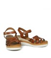 SANDALIAS DE PIEL CON CUÑA Y PLANTA DE GEL PARA MUJER APLAUSO 5542 CUERO