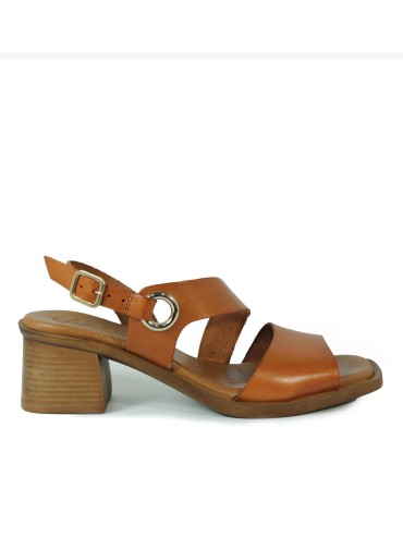 SANDALIAS DE PIEL CON TACÓN Y PLANTA DE GEL PARA MUJER APLAUSO 2791 CUERO
