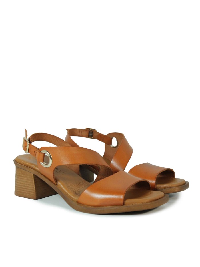 SANDALIAS DE PIEL CON TACÓN Y PLANTA DE GEL PARA MUJER APLAUSO 2791 CUERO