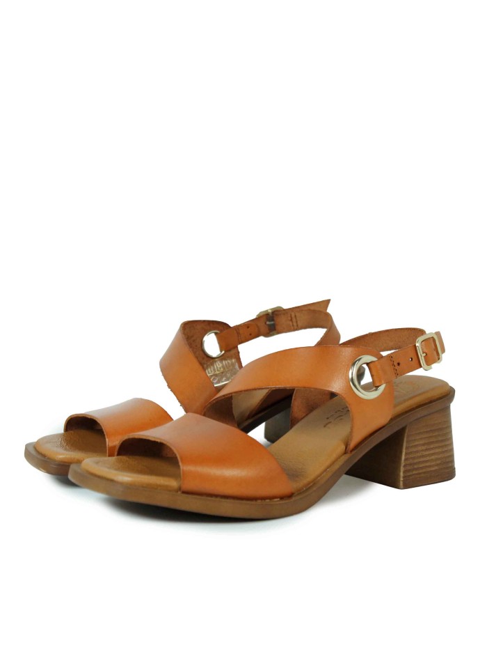 SANDALIAS DE PIEL CON TACÓN Y PLANTA DE GEL PARA MUJER APLAUSO 2791 CUERO