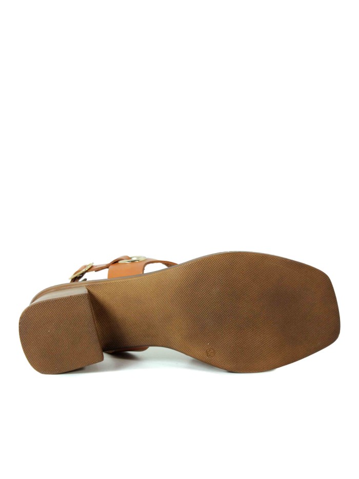 SANDALIAS DE PIEL CON TACÓN Y PLANTA DE GEL PARA MUJER APLAUSO 2791 CUERO