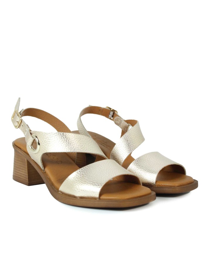SANDALIAS DE PIEL CON TACÓN Y PLANTA DE GEL PARA MUJER APLAUSO 2791 PLATINO