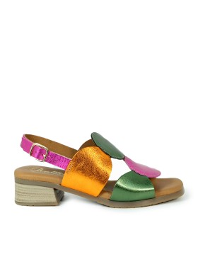 SANDALIAS CONFORT METALIZADAS DE PIEL PARA MUJER APLAUSO FUXIA MULTI 2684