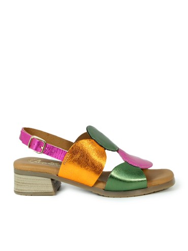 SANDALIAS CONFORT METALIZADAS DE PIEL PARA MUJER APLAUSO FUXIA MULTI 2684