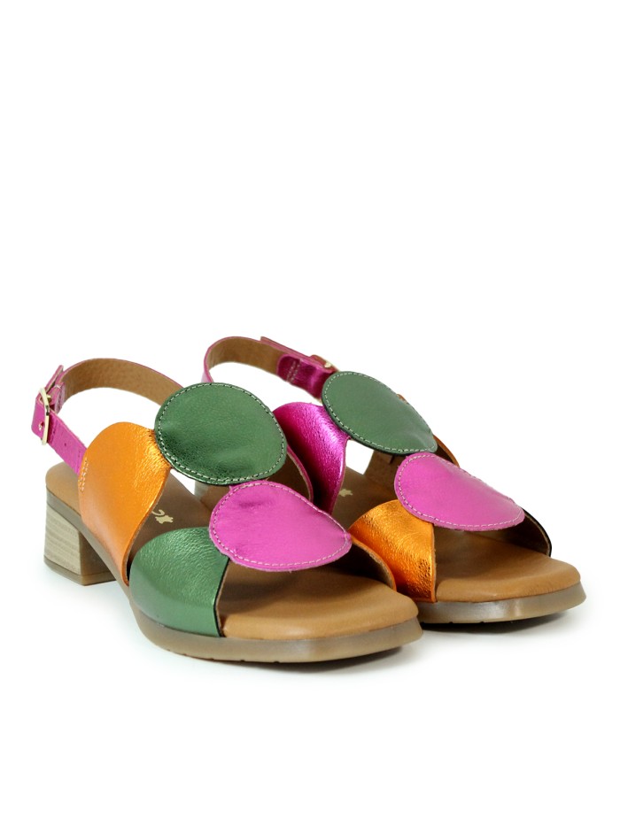 SANDALIAS CONFORT METALIZADAS DE PIEL PARA MUJER APLAUSO FUXIA MULTI 2684
