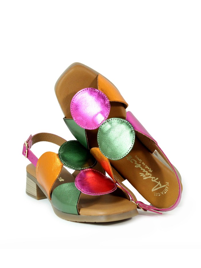 SANDALIAS CONFORT METALIZADAS DE PIEL PARA MUJER APLAUSO FUXIA MULTI 2684