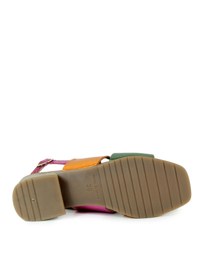 SANDALIAS CONFORT METALIZADAS DE PIEL PARA MUJER APLAUSO FUXIA MULTI 2684