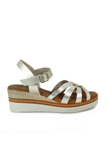 SANDALIAS DE CUÑA CON PLANTA DE GEL PARA MUJER APLAUSO 5542 PLATINO