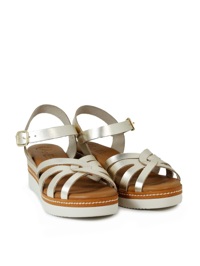 SANDALIAS DE CUÑA CON PLANTA DE GEL PARA MUJER APLAUSO 5542 PLATINO