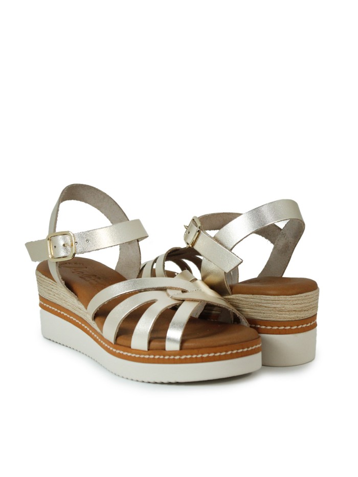 SANDALIAS DE CUÑA CON PLANTA DE GEL PARA MUJER APLAUSO 5542 PLATINO
