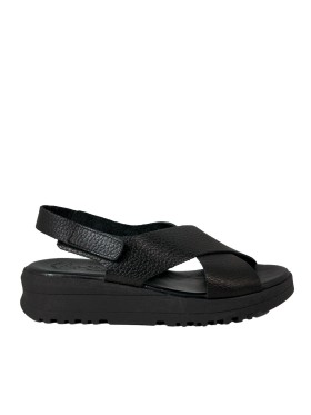 SANDALIAS DE PIEL CON PLANTA DE GEL PARA MUJER APLAUSO 6621 NEGRO