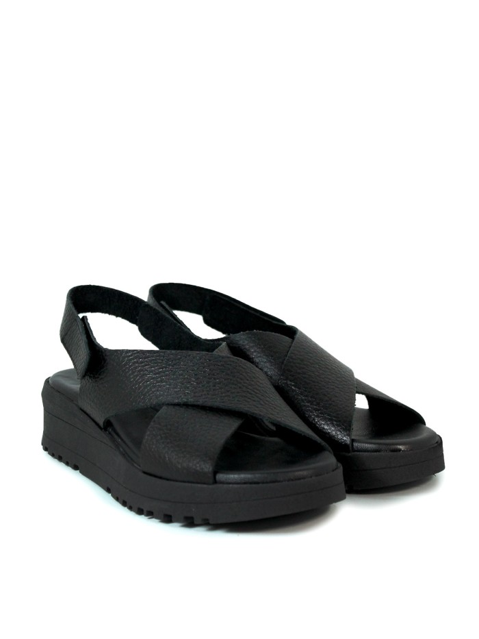 SANDALIAS DE PIEL CON PLANTA DE GEL PARA MUJER APLAUSO 6621 NEGRO