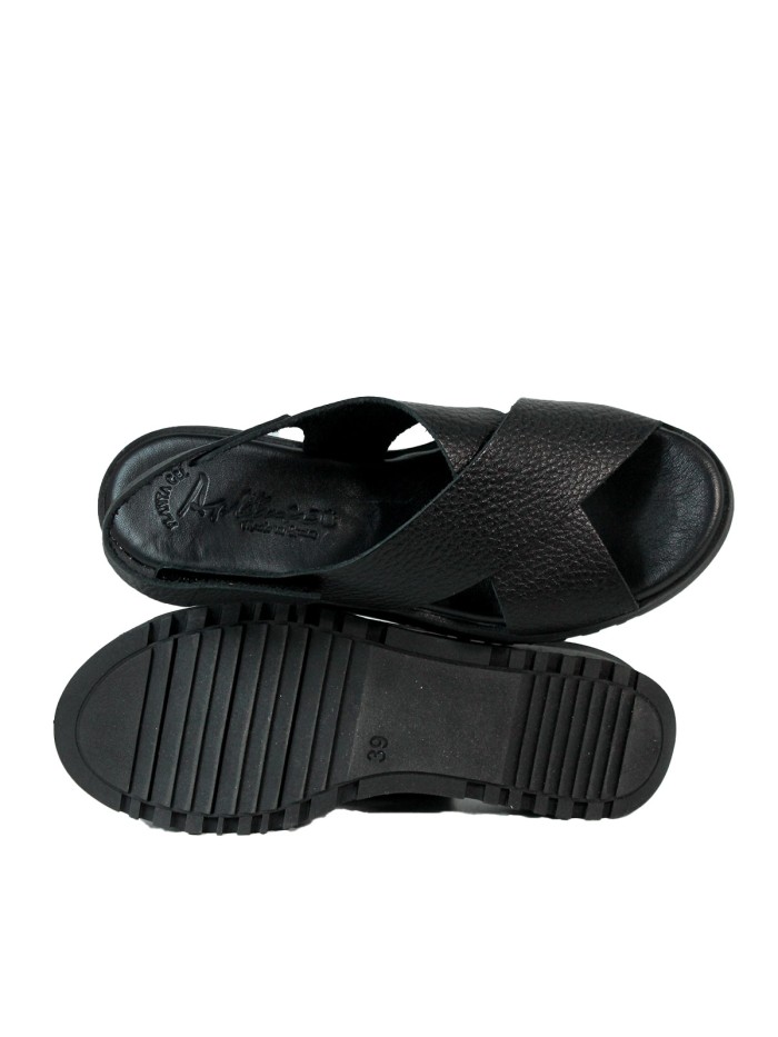 SANDALIAS DE PIEL CON PLANTA DE GEL PARA MUJER APLAUSO 6621 NEGRO