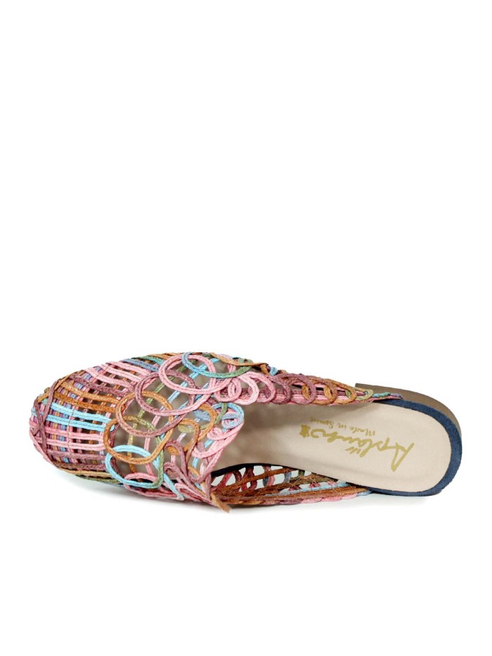 ZAPATO TEJIDO EN PIEL DESTALONADO CON TACÓN BAJO APLAUSO 1437 MULTIFUXIA