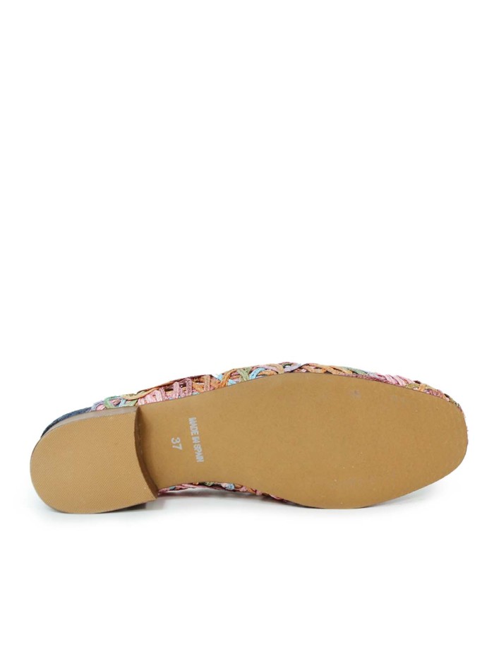 ZAPATO TEJIDO EN PIEL DESTALONADO CON TACÓN BAJO APLAUSO 1437 MULTIFUXIA