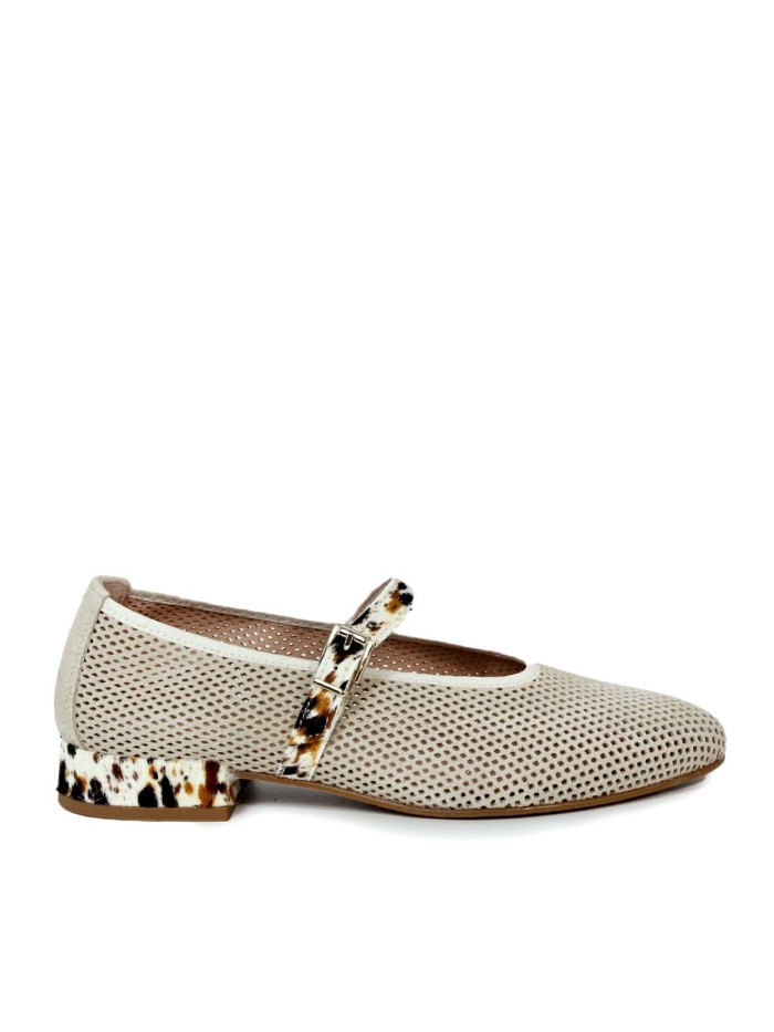 BAILARINA DE PIEL CON TACÓN ANIMAL PRINT DE MUJER APLAUSO ROCK 11 BEIGE