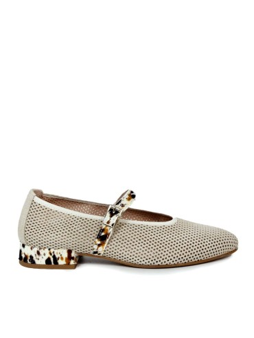 BAILARINA DE PIEL CON TACÓN ANIMAL PRINT DE MUJER APLAUSO ROCK 11 BEIGE