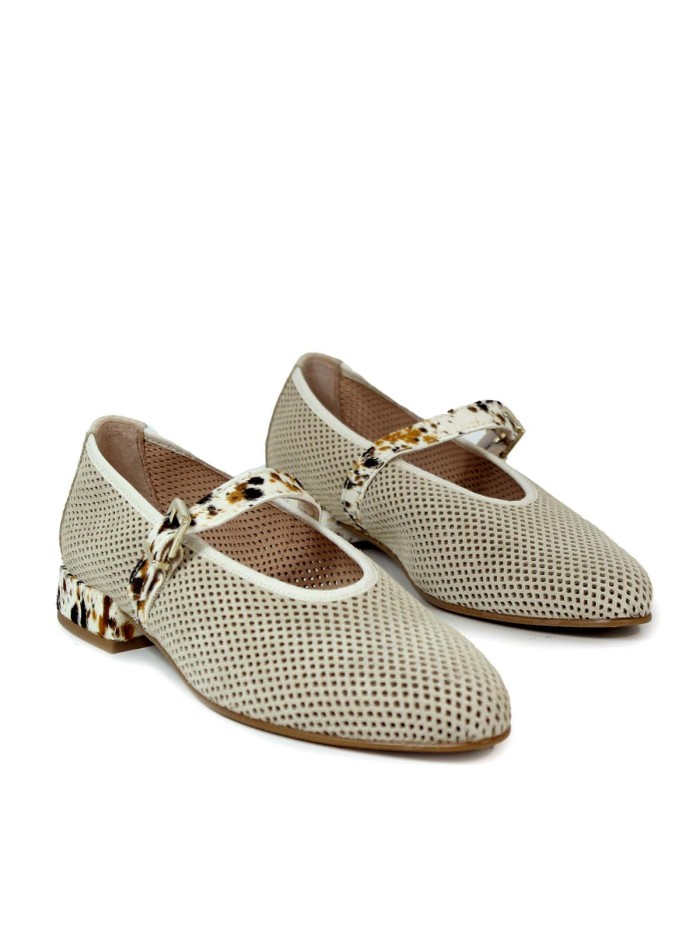 BAILARINA DE PIEL CON TACÓN ANIMAL PRINT DE MUJER APLAUSO ROCK 11 BEIGE