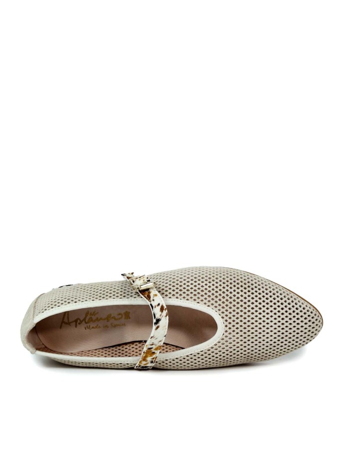 BAILARINA DE PIEL CON TACÓN ANIMAL PRINT DE MUJER APLAUSO ROCK 11 BEIGE