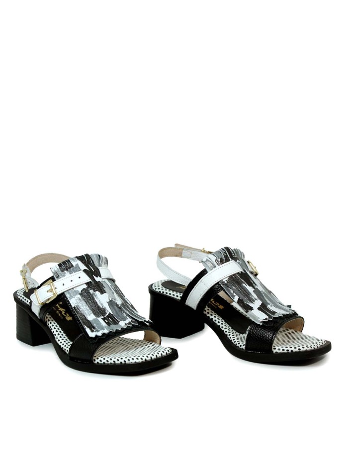 SANDALIA DE PIEL CON TACÓN PARA MUJER APLAUSO ROMA 01 BLANCO Y NEGRO
