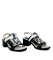 SANDALIA DE PIEL CON TACÓN PARA MUJER APLAUSO ROMA 01 BLANCO Y NEGRO