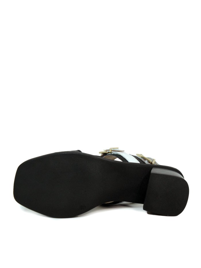 SANDALIA DE PIEL CON TACÓN PARA MUJER APLAUSO ROMA 01 BLANCO Y NEGRO
