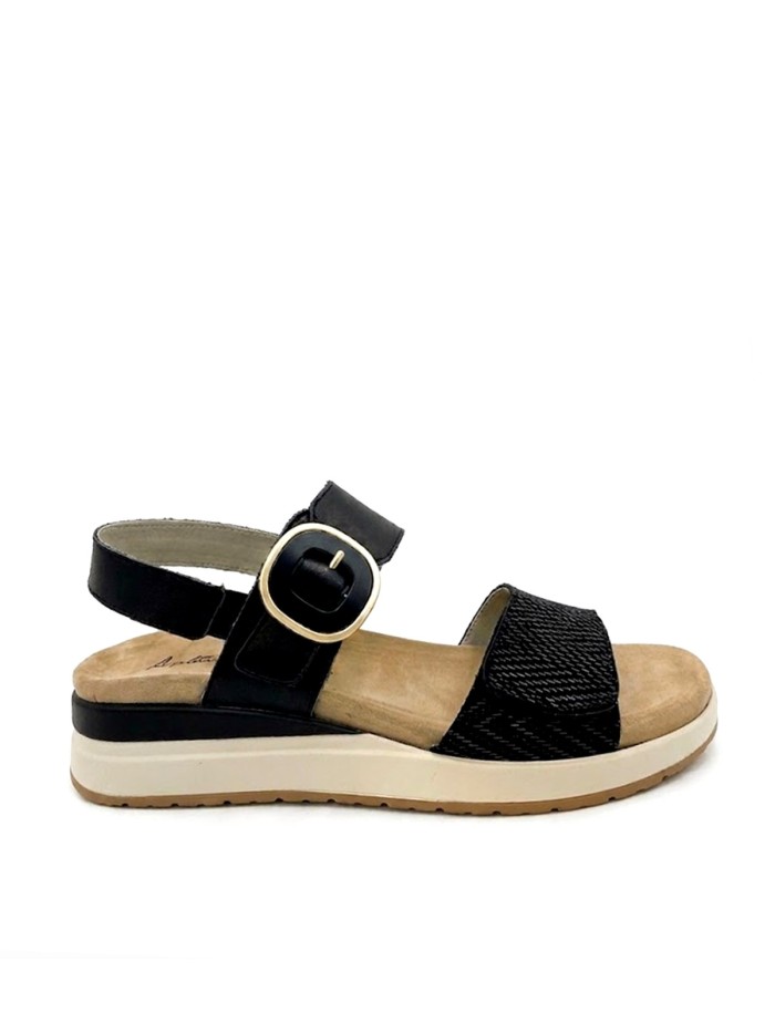 SANDALIAS DE PIEL CON PLANTILLA EXTRAIBLE PARA MUJER APLAUSO 4531 NEGRO