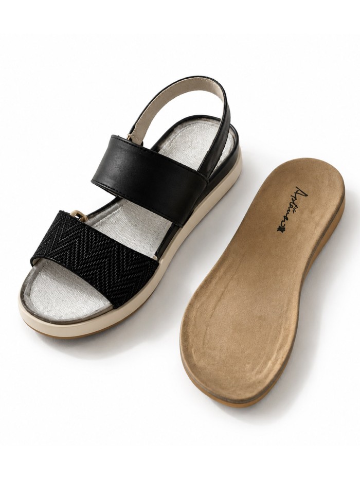 SANDALIAS DE PIEL CON PLANTILLA EXTRAIBLE PARA MUJER APLAUSO 4531 NEGRO