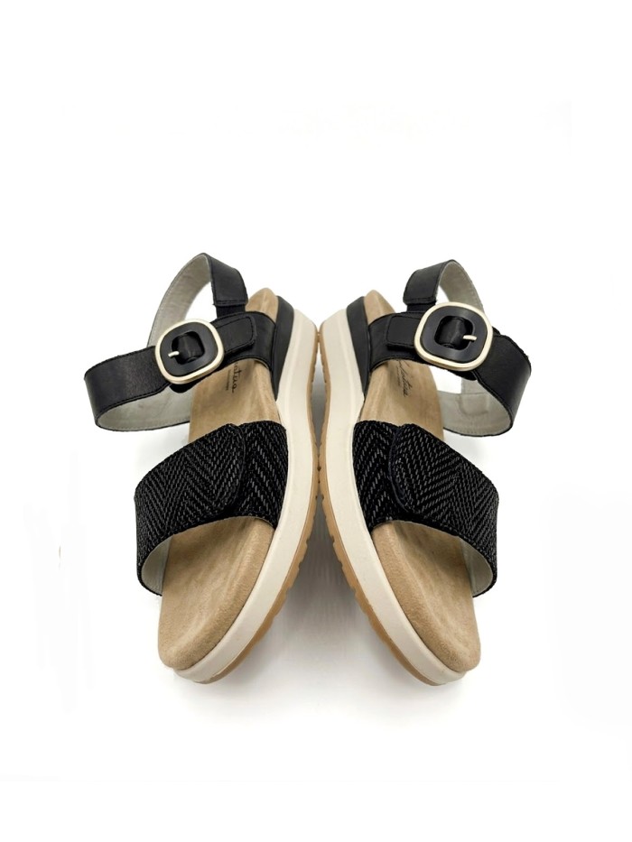 SANDALIAS DE PIEL CON PLANTILLA EXTRAIBLE PARA MUJER APLAUSO 4531 NEGRO