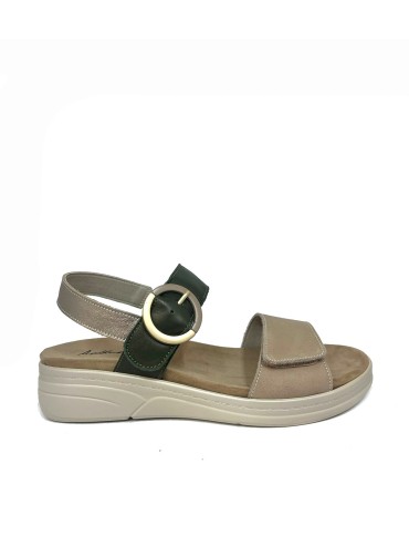 SANDALIAS DE PIEL CON PLANTILLA EXTRAIBLE PARA MUJER APLAUSO 4527 COMBI VERDE