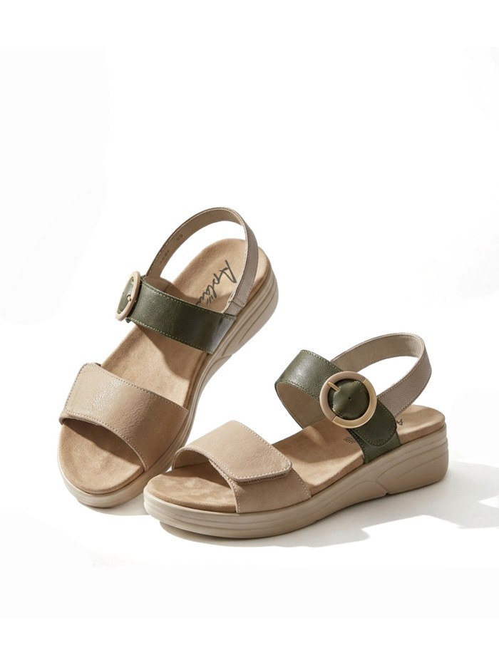 SANDALIAS DE PIEL CON PLANTILLA EXTRAIBLE PARA MUJER APLAUSO 4527 COMBI VERDE