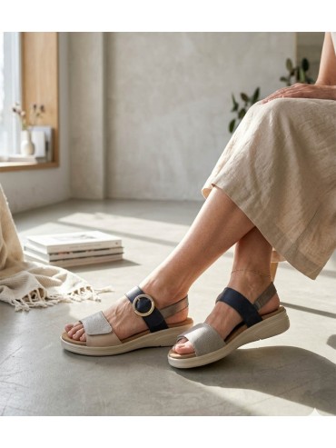 SANDALIAS DE PIEL CON PLANTILLA EXTRAIBLE PARA MUJER APLAUSO COMBI 4527 AZUL