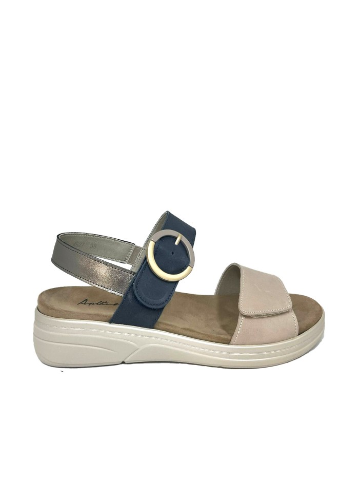 SANDALIAS DE PIEL CON PLANTILLA EXTRAIBLE PARA MUJER APLAUSO COMBI 4527 AZUL