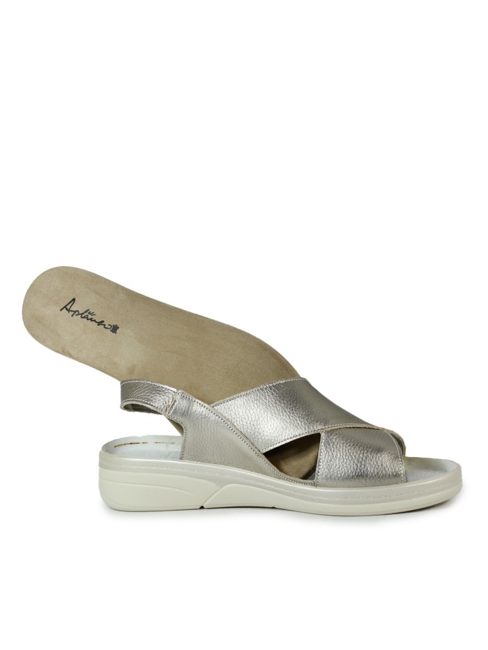 SANDALIAS DE PIEL CON PLANTILLA EXTRAIBLE PARA MUJER APLAUSO 4523 ORO