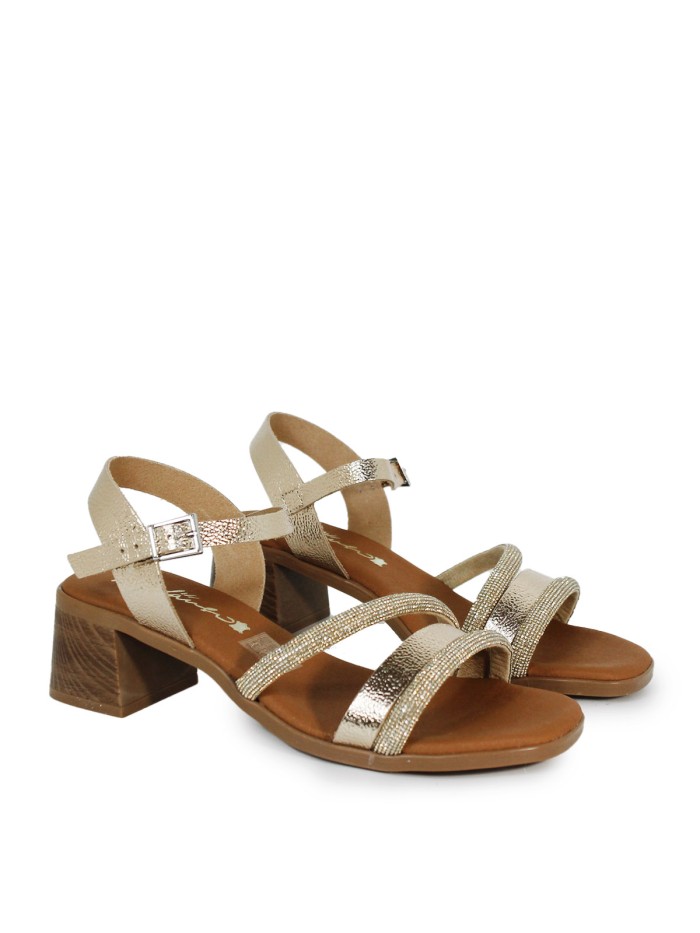SANDALIAS DE PIEL METALIZADA CON PLANTA DE GEL PARA MUJER APLAUSO 5905 ORO