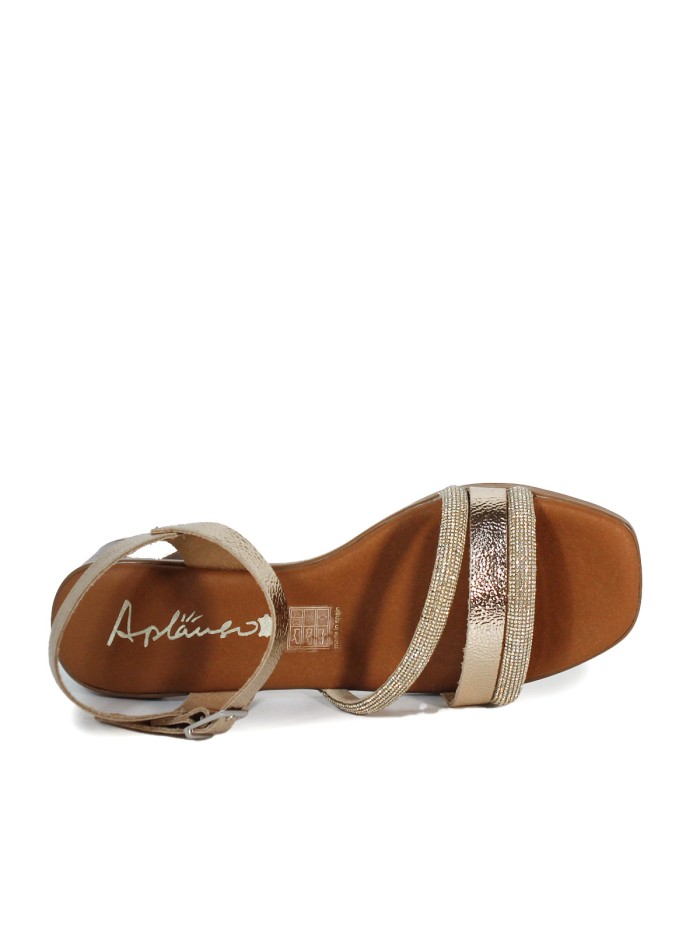 SANDALIAS DE PIEL METALIZADA CON PLANTA DE GEL PARA MUJER APLAUSO 5905 ORO