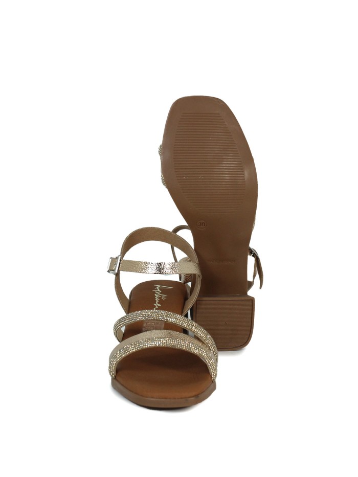 SANDALIAS DE PIEL METALIZADA CON PLANTA DE GEL PARA MUJER APLAUSO 5905 ORO