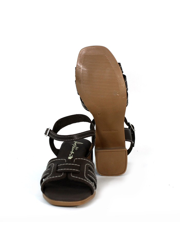 SANDALIAS CÓMODAS DE PIEL CON PLANTA DE GEL DE MUJER APLAUSO 5903 MARRÓN