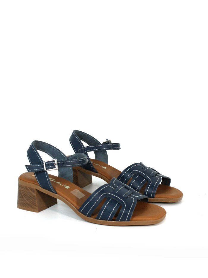 SANDALIAS CÓMODAS DE PIEL CON PLANTA DE GEL DE MUJER APLAUSO 5903 MARINO
