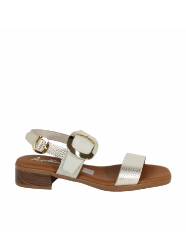 SANDALIAS DE PIEL CON MAXIHEBILLA Y PLANTA DE GEL PARA MUJER APLAUSO 5894 HIELO