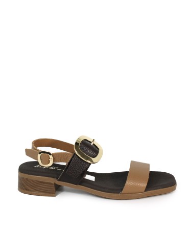 SANDALIAS DE PIEL CON MAXIHEBILLA Y PLANTA DE GEL PARA MUJER APLAUSO 5894 MARRÓN