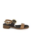 SANDALIAS DE PIEL CON MAXIHEBILLA Y PLANTA DE GEL PARA MUJER APLAUSO 5894 MARRÓN