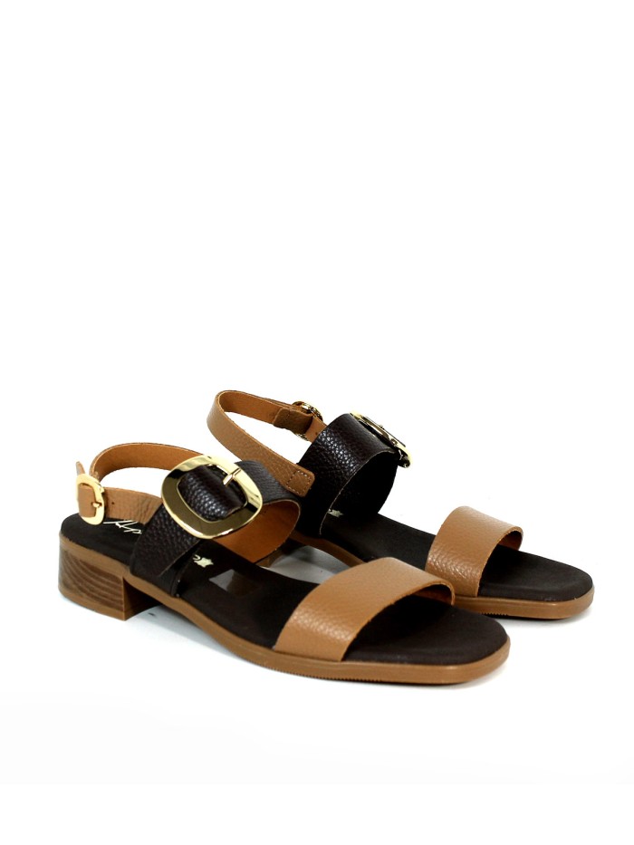 SANDALIAS DE PIEL CON MAXIHEBILLA Y PLANTA DE GEL PARA MUJER APLAUSO 5894 MARRÓN