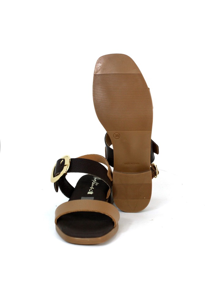 SANDALIAS DE PIEL CON MAXIHEBILLA Y PLANTA DE GEL PARA MUJER APLAUSO 5894 MARRÓN