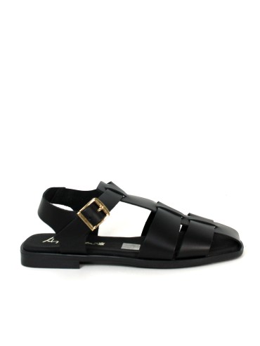SANDALIA DE PIEL ESTILO CANGREJERA CON PLANTA DE GEL PARA MUJER APLAUSO 5582 NEGRO