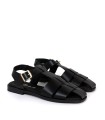 SANDALIA DE PIEL ESTILO CANGREJERA CON PLANTA DE GEL PARA MUJER APLAUSO 5582 NEGRO