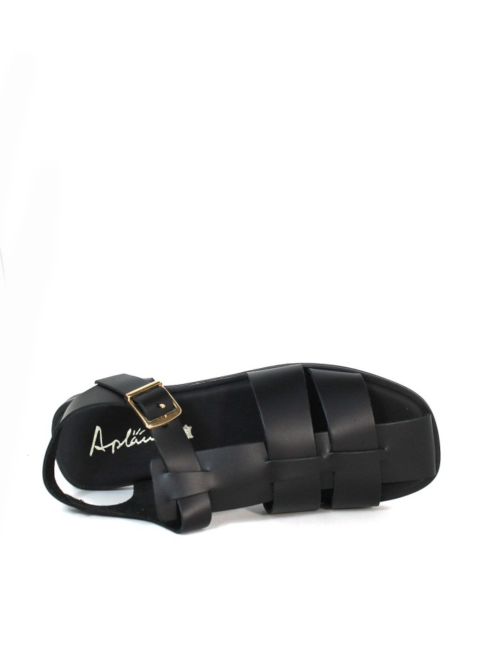 SANDALIA DE PIEL ESTILO CANGREJERA CON PLANTA DE GEL PARA MUJER APLAUSO 5582 NEGRO