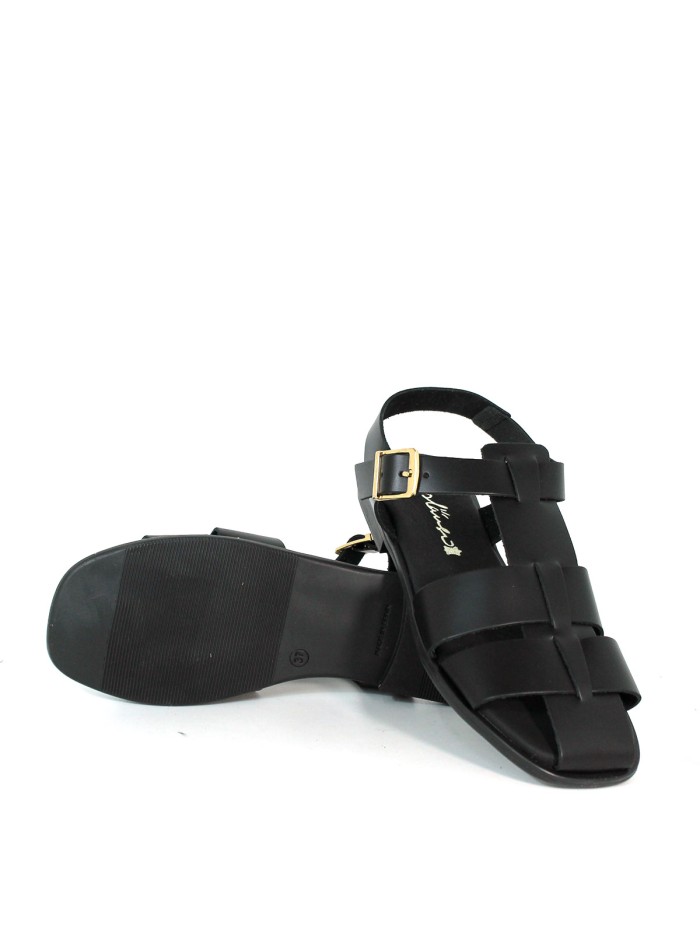 SANDALIA DE PIEL ESTILO CANGREJERA CON PLANTA DE GEL PARA MUJER APLAUSO 5582 NEGRO