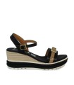 SANDALIAS DE PIEL CON CUÑA Y PLANTA DE GEL PARA MUJER APLAUSO 5993 NEGRO